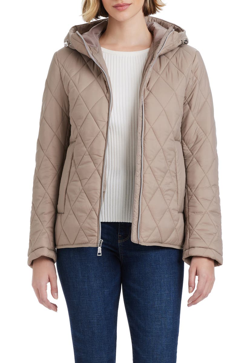 Vince Camuto Water Resistant Hooded Quilted Jacket, Alternate, color, Taupe