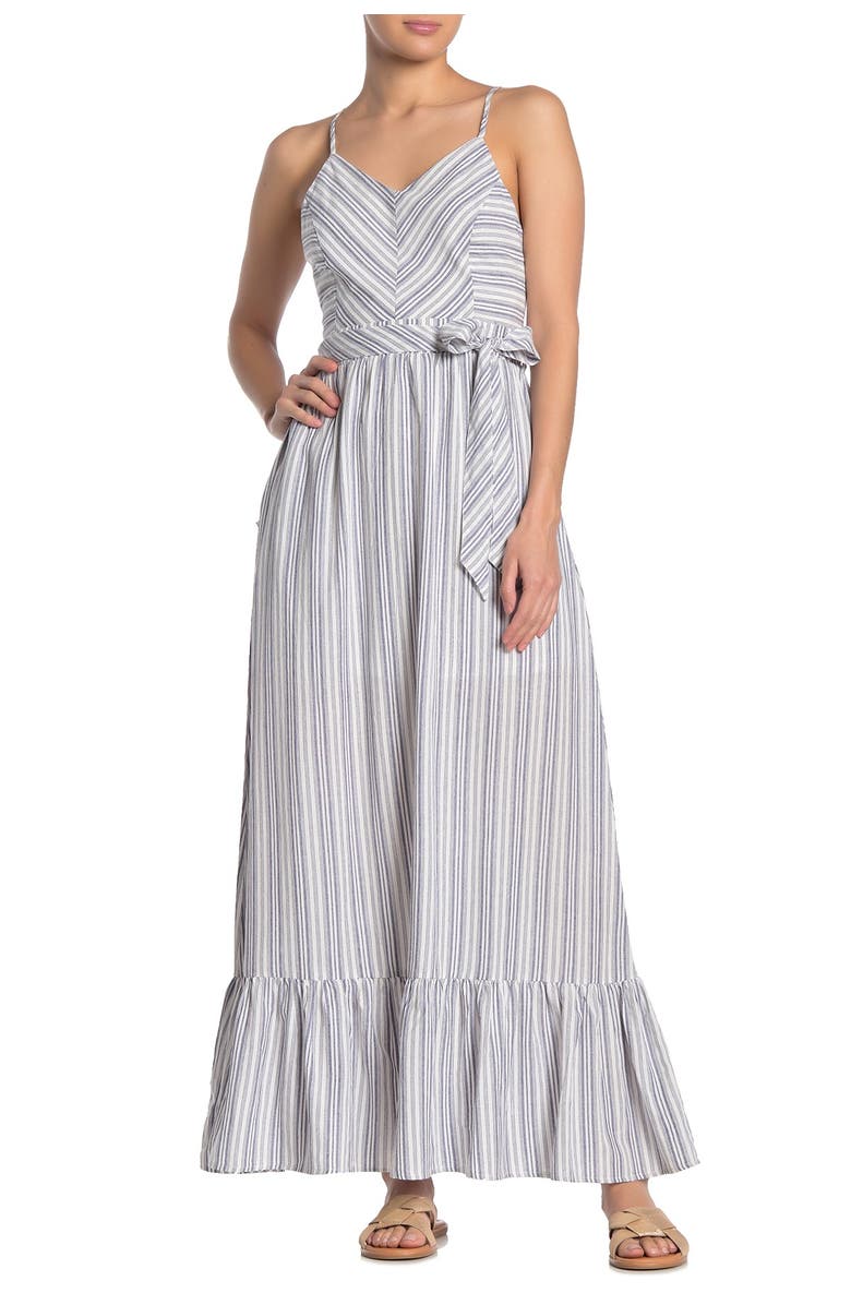HYFVE Stripe Waist Tie Ruffle Hem Maxi Dress, Main, color,