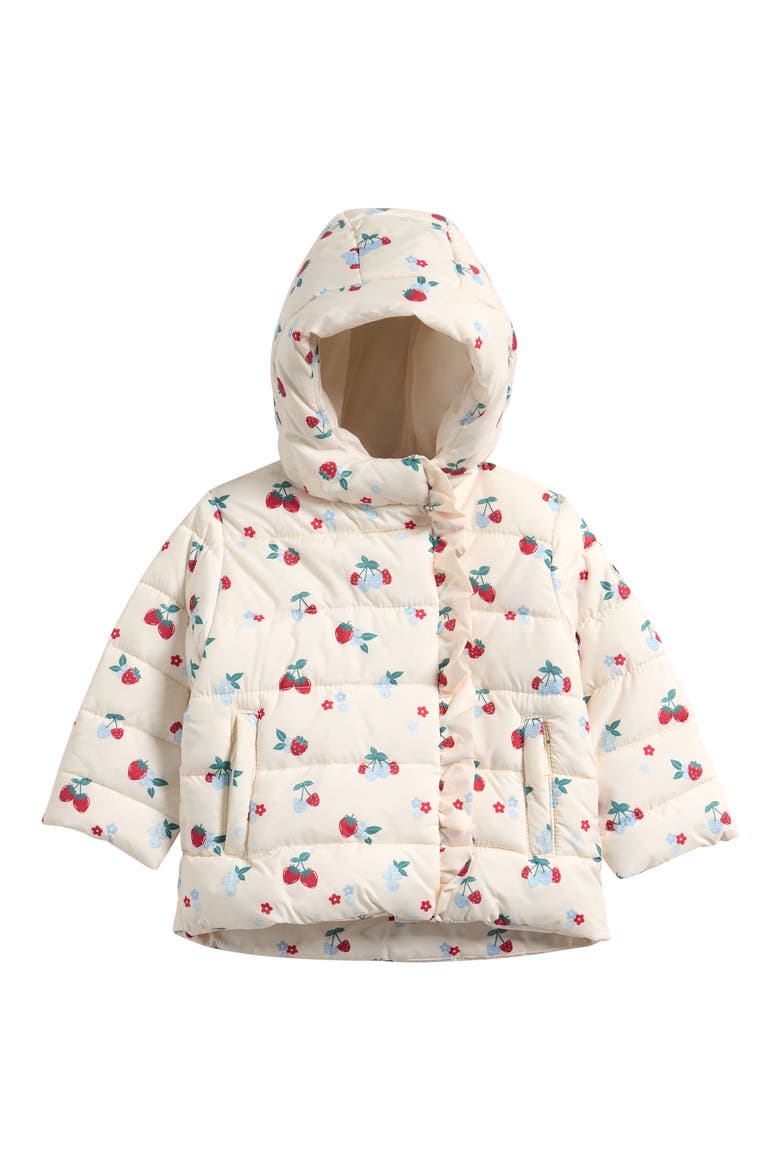 Frill Hooded Puffer Jacket, Main, color, OFF WHITE