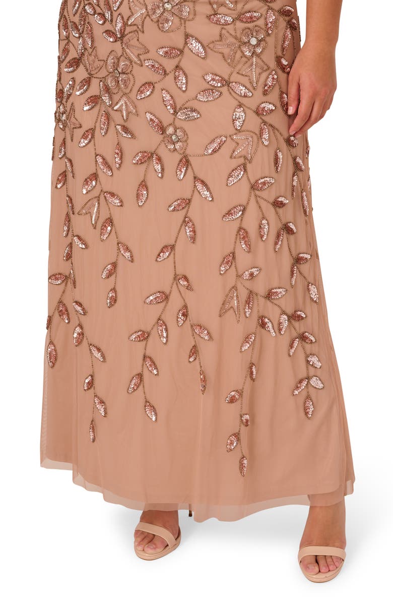 Adrianna Papell Beaded Blouson Gown, Alternate, color, Rose Gold