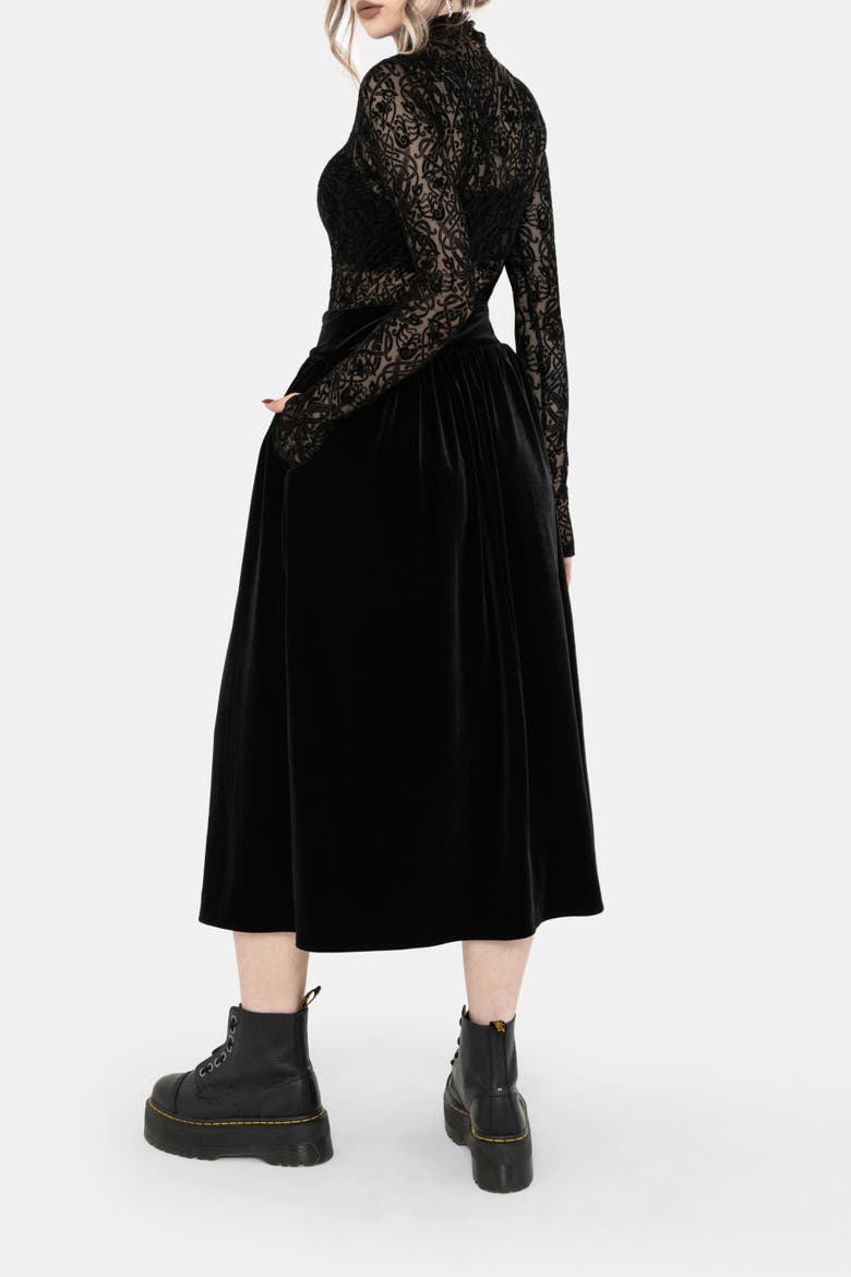 Nova Velour Frog Closure Midi Skirt, Alternate, color, Black