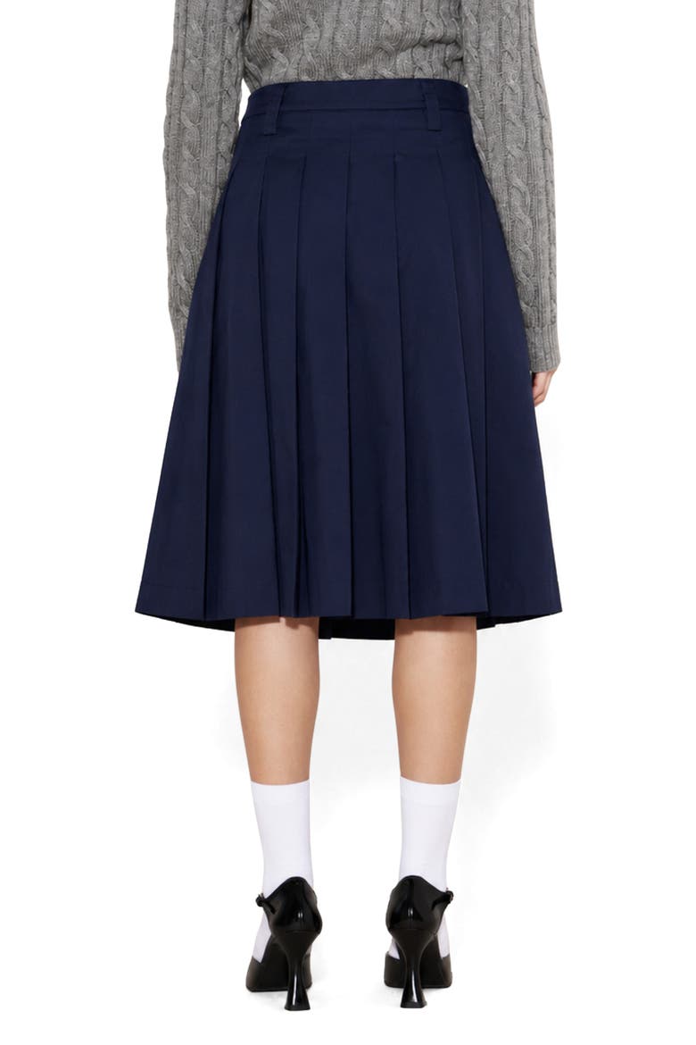 Pleated Cotton Midi Skirt, Alternate, color, NAVY