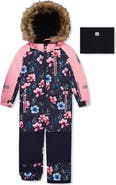 Deux par Deux Play Floral Faux Fur Hood & One Piece Snowsuit
