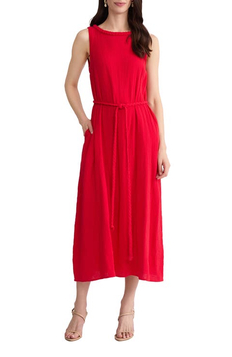 Belted Sleevless Midi Dress