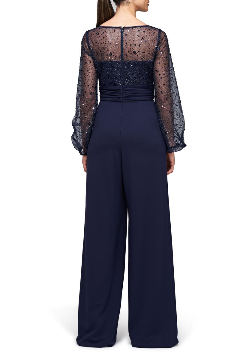 Raelynn Embellished Long Sleeve Wide Leg Jumpsuit, Alternate, color, DEEP NAVY