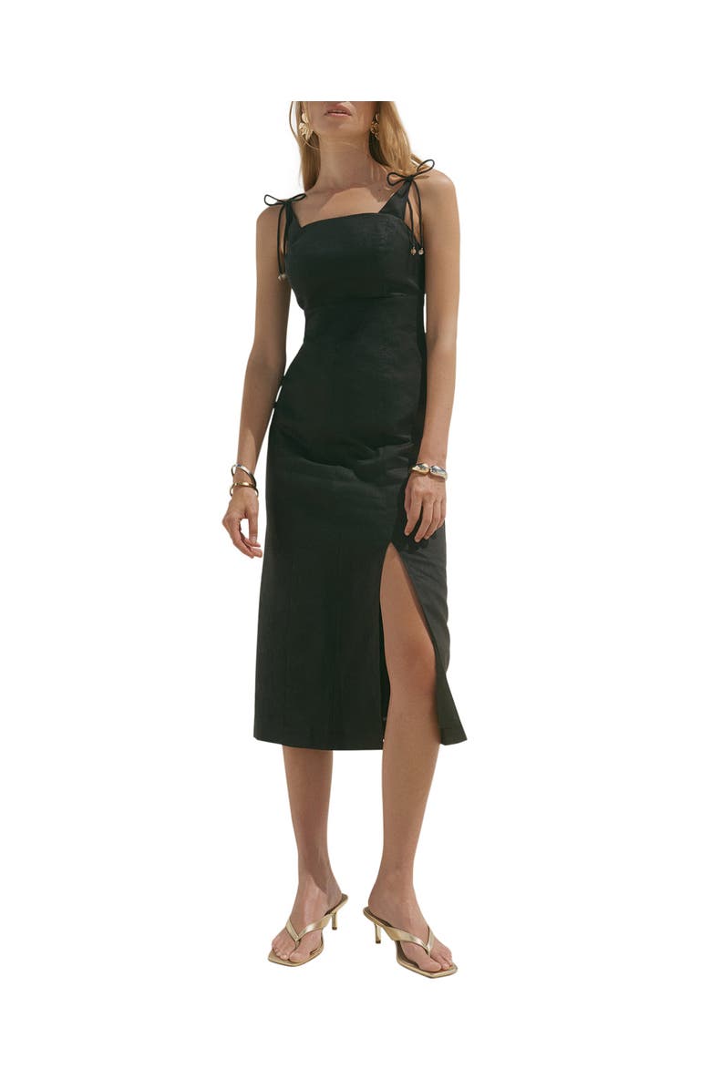MINT VELVET Linen Bow Detail Midi Dress, Main, color, Black
