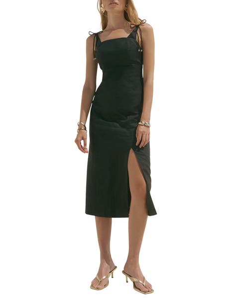 Linen Bow Detail Midi Dress