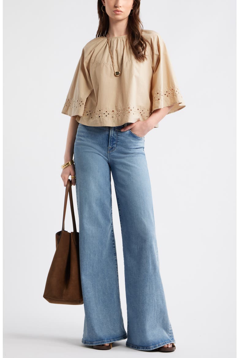 Eyelet Embroidered Poplin Swing Top, Alternate, color, BEIGE HUMUS