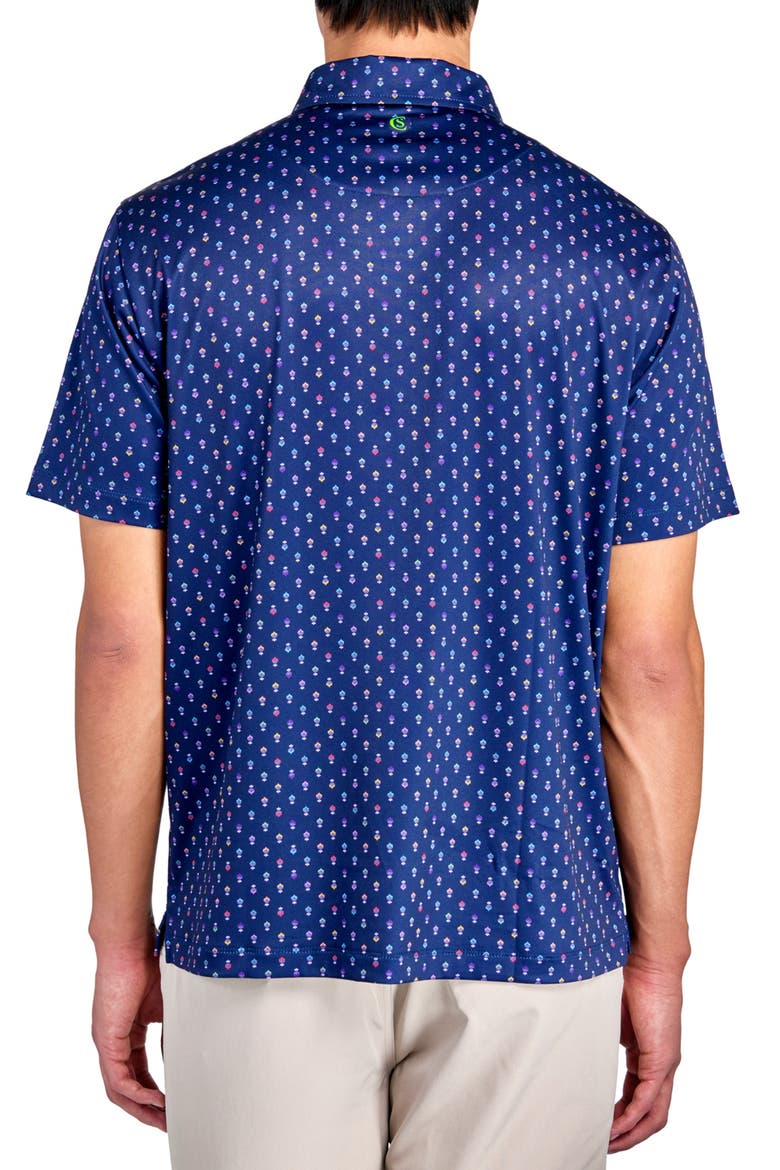 Regular Fit Floral Geo Motif Print Recycled Performance Golf Polo, Alternate, color, NAVY