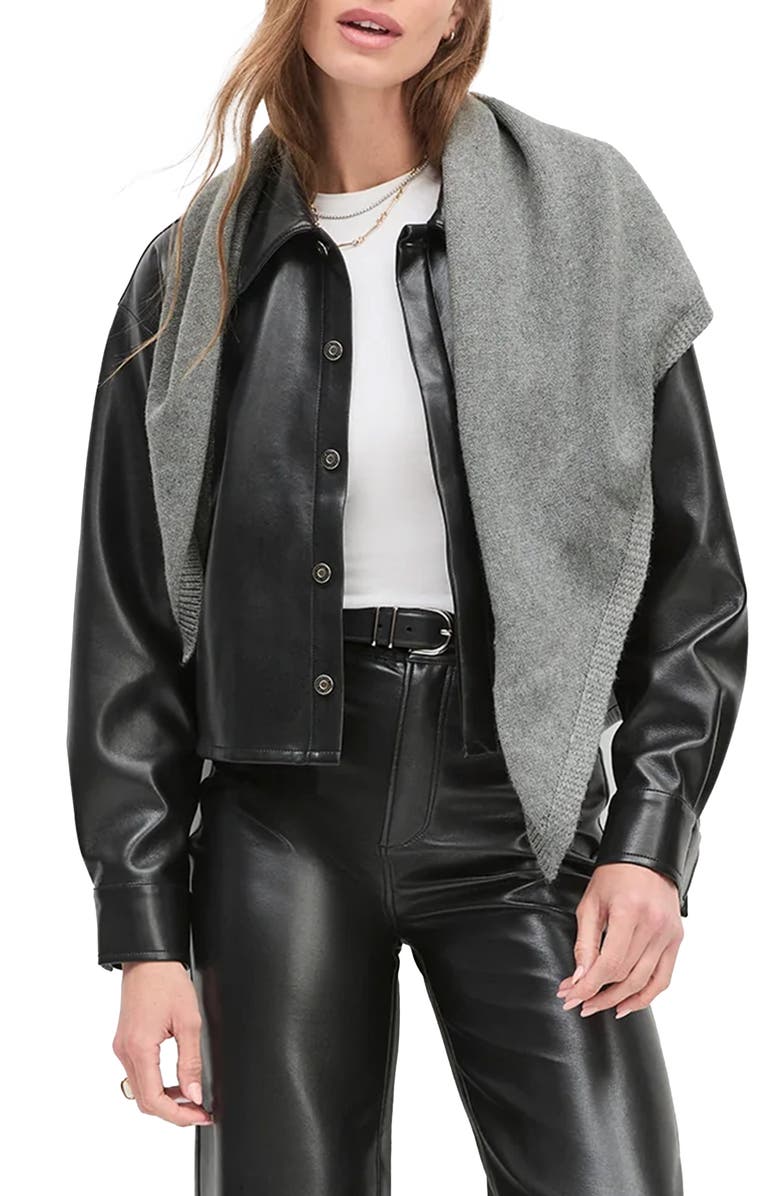 Favorite Daughter The Brady Faux Leather Shirt Jacket, Alternate, color, Raven