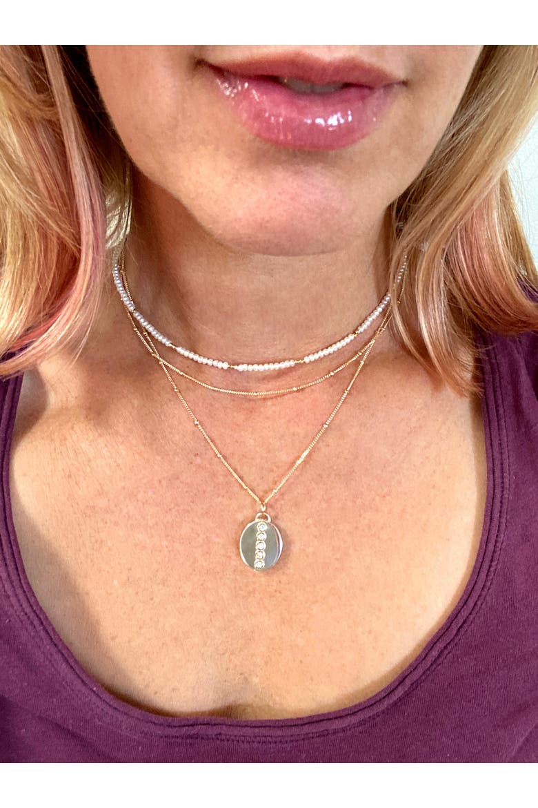 The "Glimmer Choker" with 14k Faceted Gold Beads & Pearl Necklace, Alternate, color, White Pearl