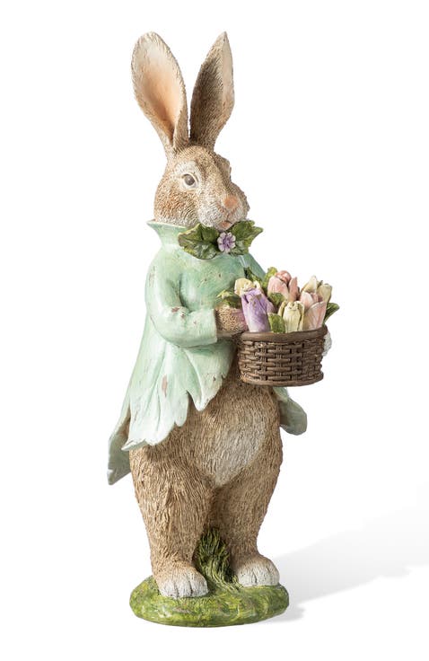 Happy Easter Resin Bunny Boy & Girl Table Decor with Flowers