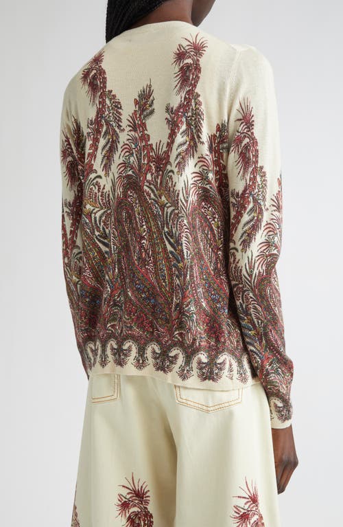 Etro Silk And Cashmere Cardigan With Placed Print In Brown