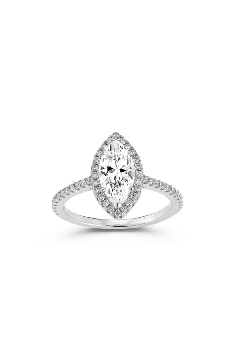 Marquise Cut Moissanite Halo Ring