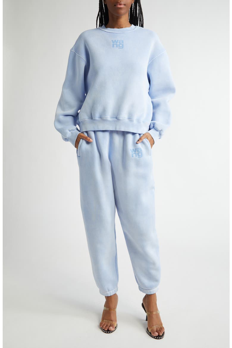 Essential Logo Cotton Blend Sweatshirt, Alternate, color, WASHED PALE BLUE