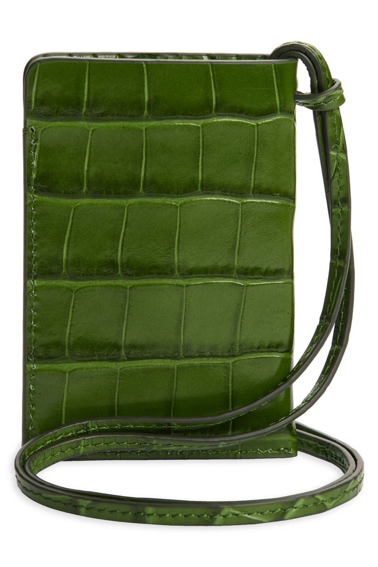 Croc Embossed Leather Card Case, Alternate, color, CARDAMOM