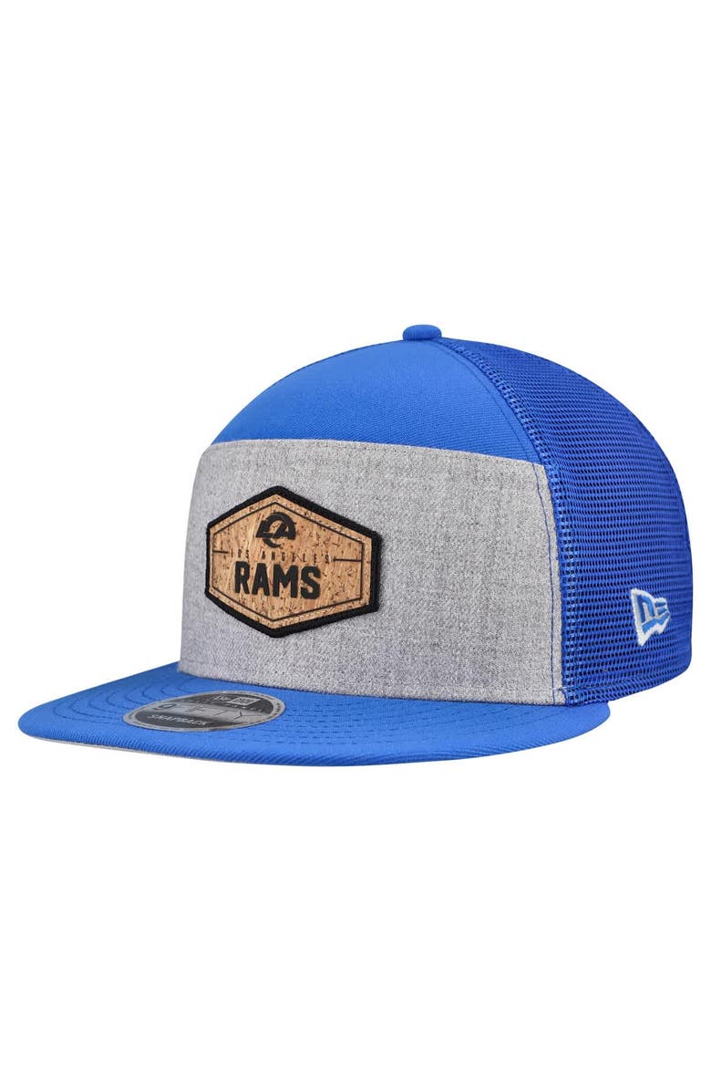 New Era Men's New Era  Gray/Royal Los Angeles Rams Cork Split Panel 9FIFTY Trucker Snapback Hat, Main, color, Gray