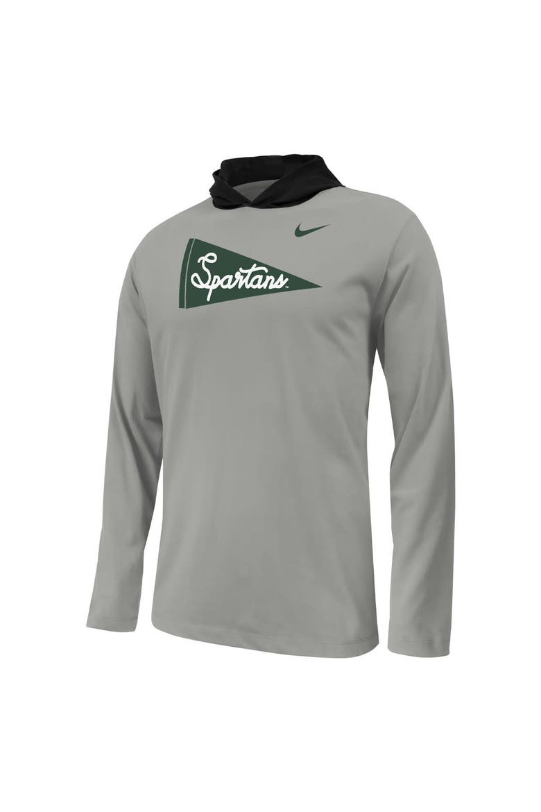 Youth Nike Gray Michigan State Spartans Sideline Performance Long Sleeve Hoodie T-Shirt, Alternate, color, Gray