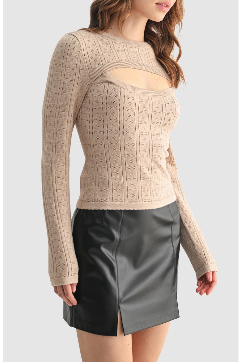 Cutout Detail Pointelle Sweater, Alternate, color, TAUPE