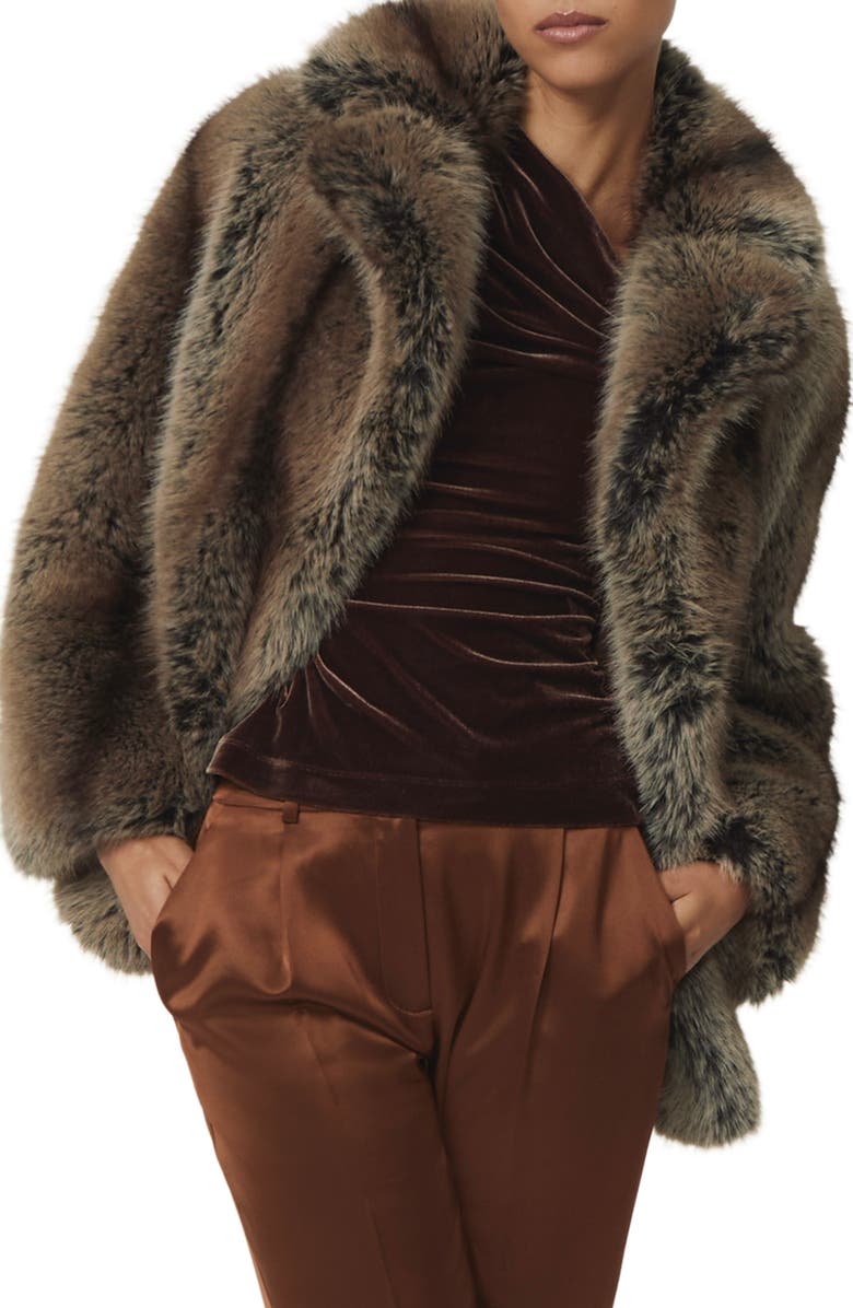 Reiss Laila Faux Fur Coat, Main, color, Brown