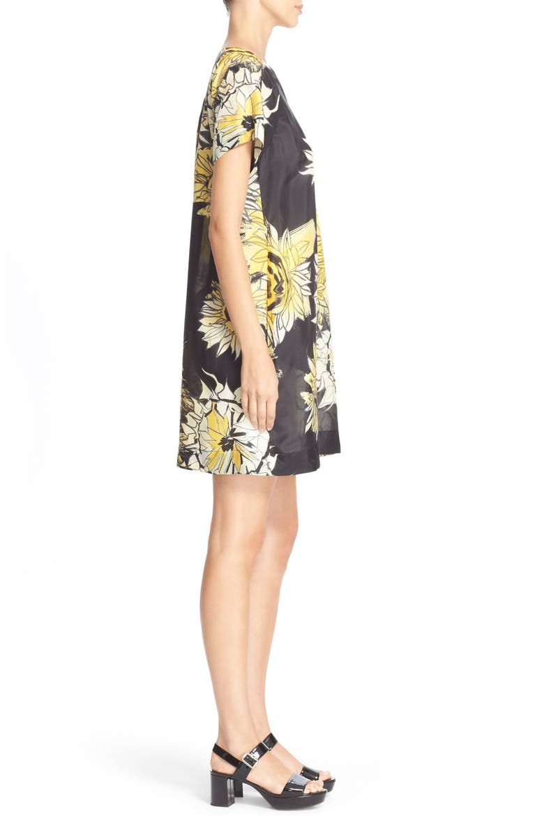 'Amanda' Floral Print Silk Shift Dress, Alternate, color, BLACK PRINT