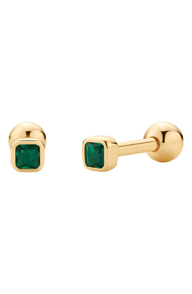 MADE BY MARY Cubic Zirconia Birthstone Stud Earrings, Main, color, Gold Vermeil/ May