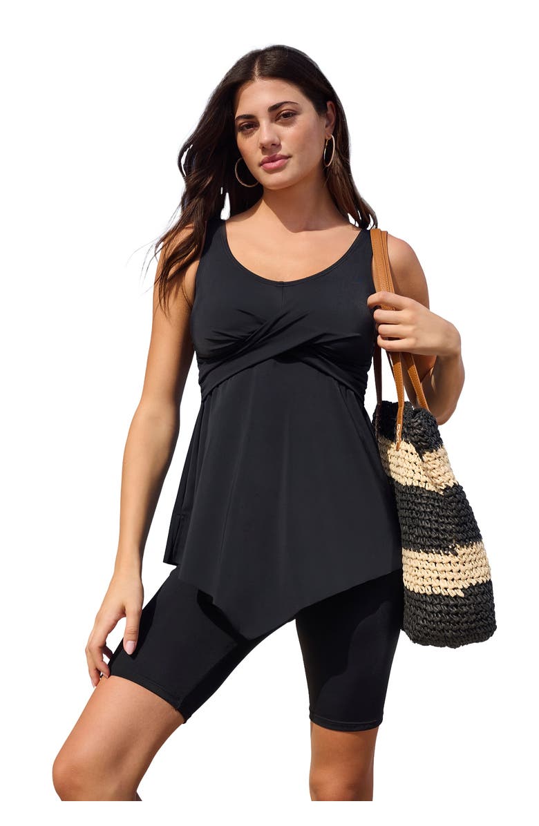 Swim 365 Longer-Length Twist-Front Tankini, Main, color, Black
