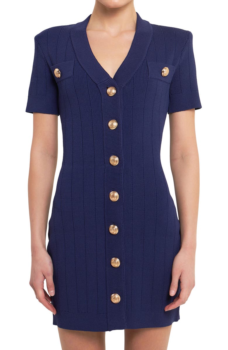 Endless Rose V-Neck Sweater Dress, Alternate, color, Navy