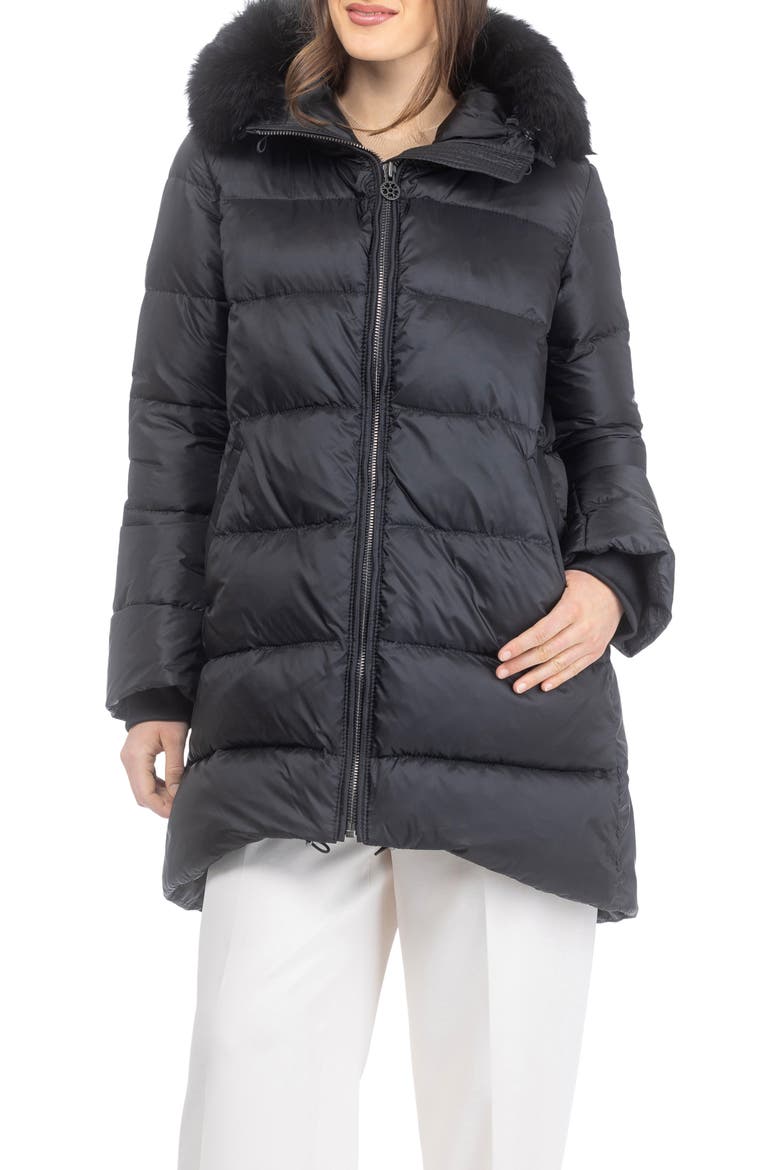 Apres-Ski Horizontal Parka Coat with Detachable Toscana Lamb Hood Trim, Main, color, Black/Black