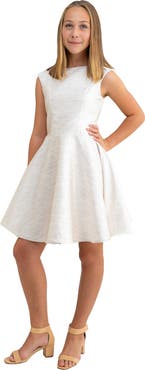 Un Deux Trois Cap Sleeve Boat Neck Dress In Longer Length