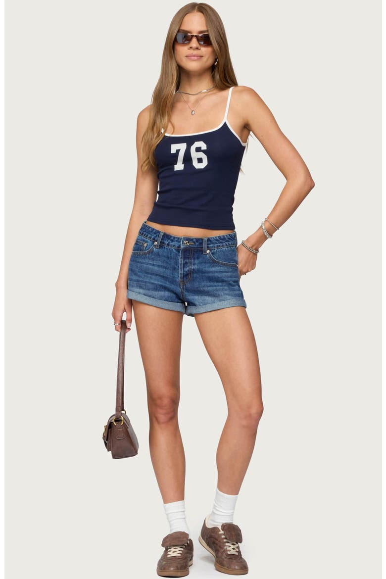 Rylin Cuffed Low Rise Denim Shorts, Alternate, color, BLUE-WASHED