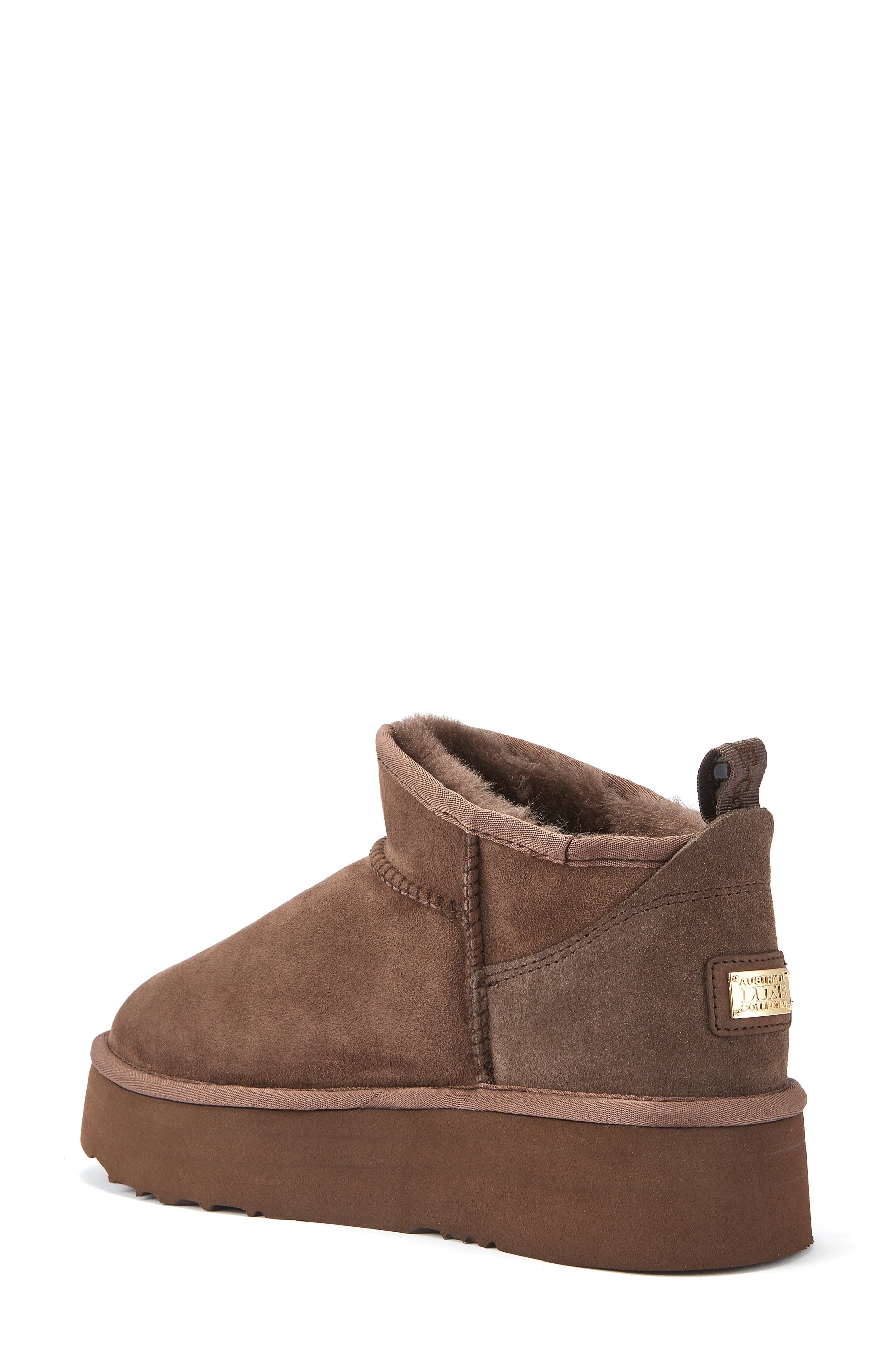 Australia Luxe Collective Cosy Ultra Short Genuine Shearling Platform Bootie, Alternate, color, Burnt