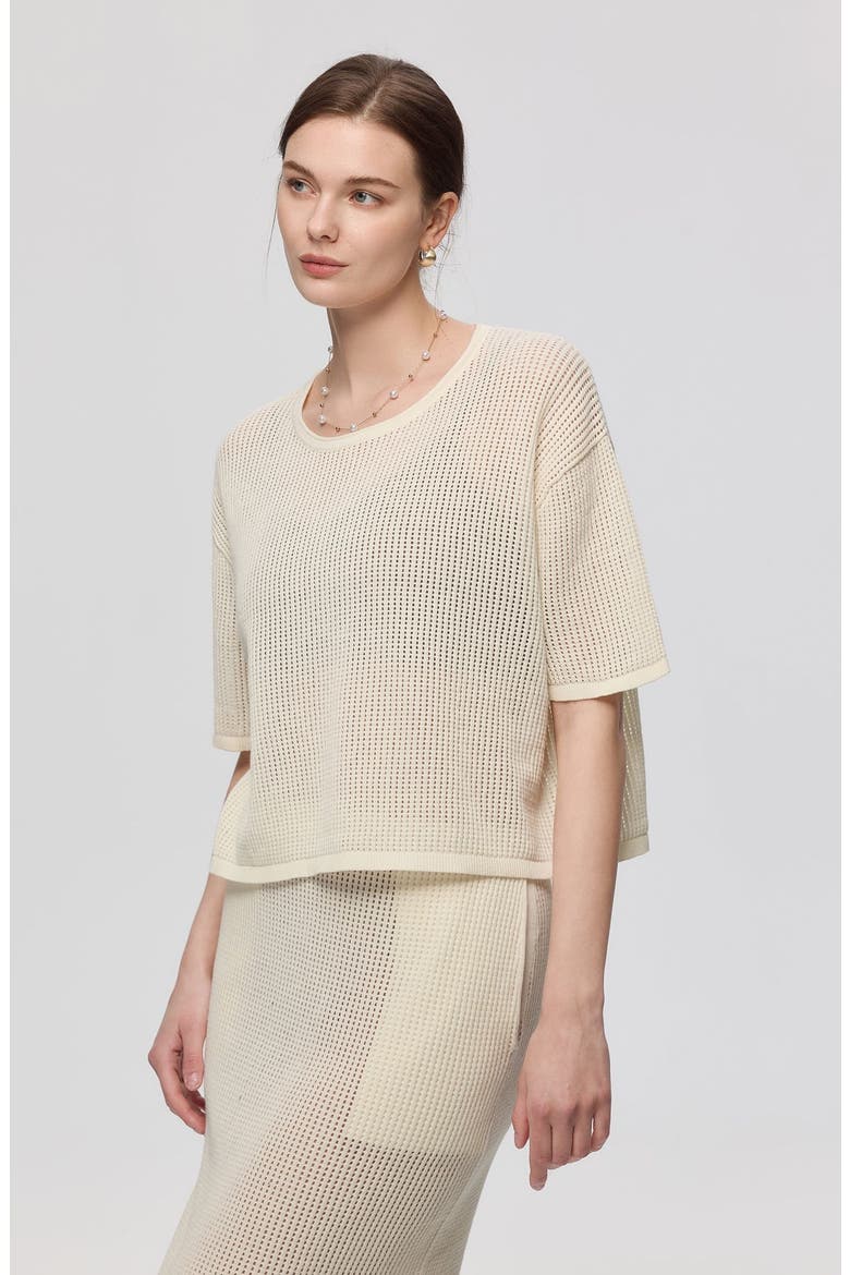 Marina Crochet Tee, Main, color, Creamy White