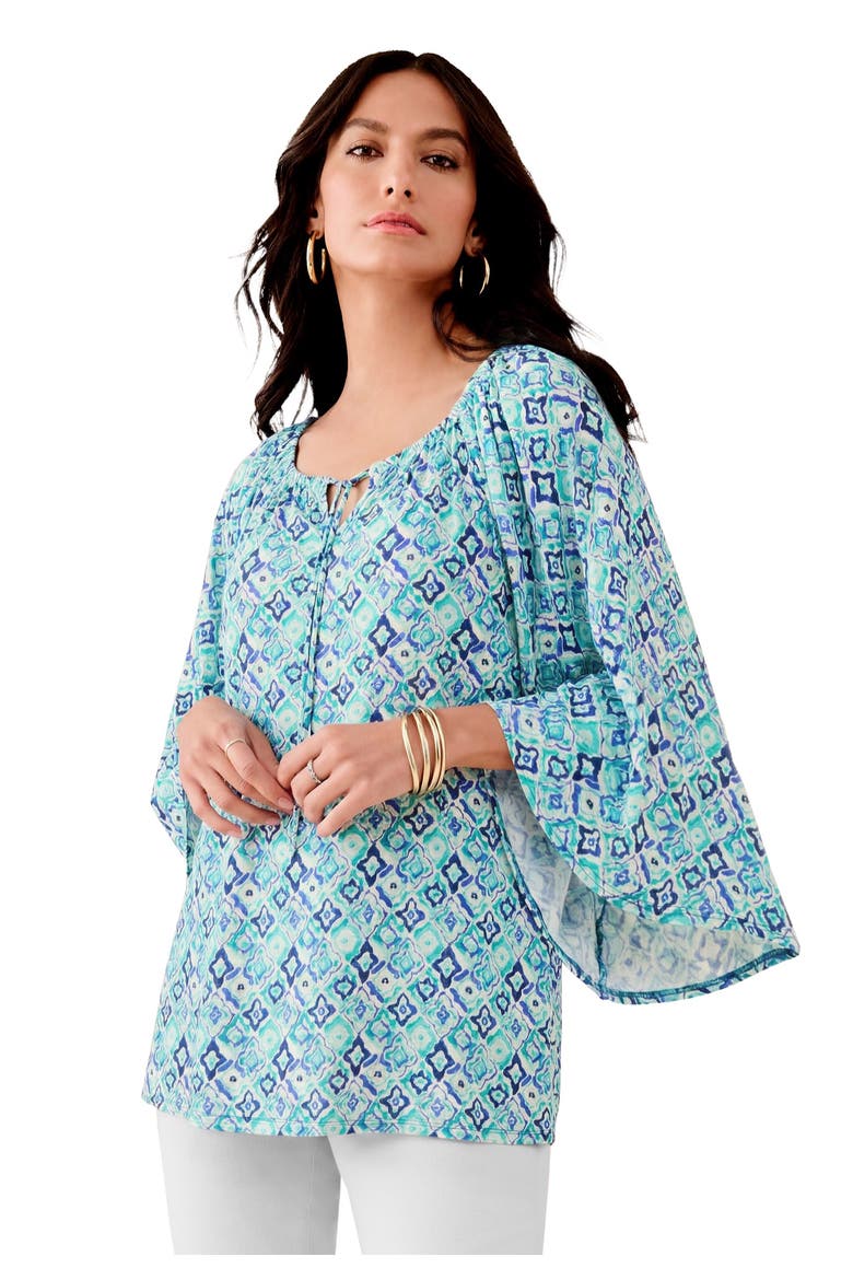 Notch Neck Textured Tee, Main, color, TURQUOISE GEO