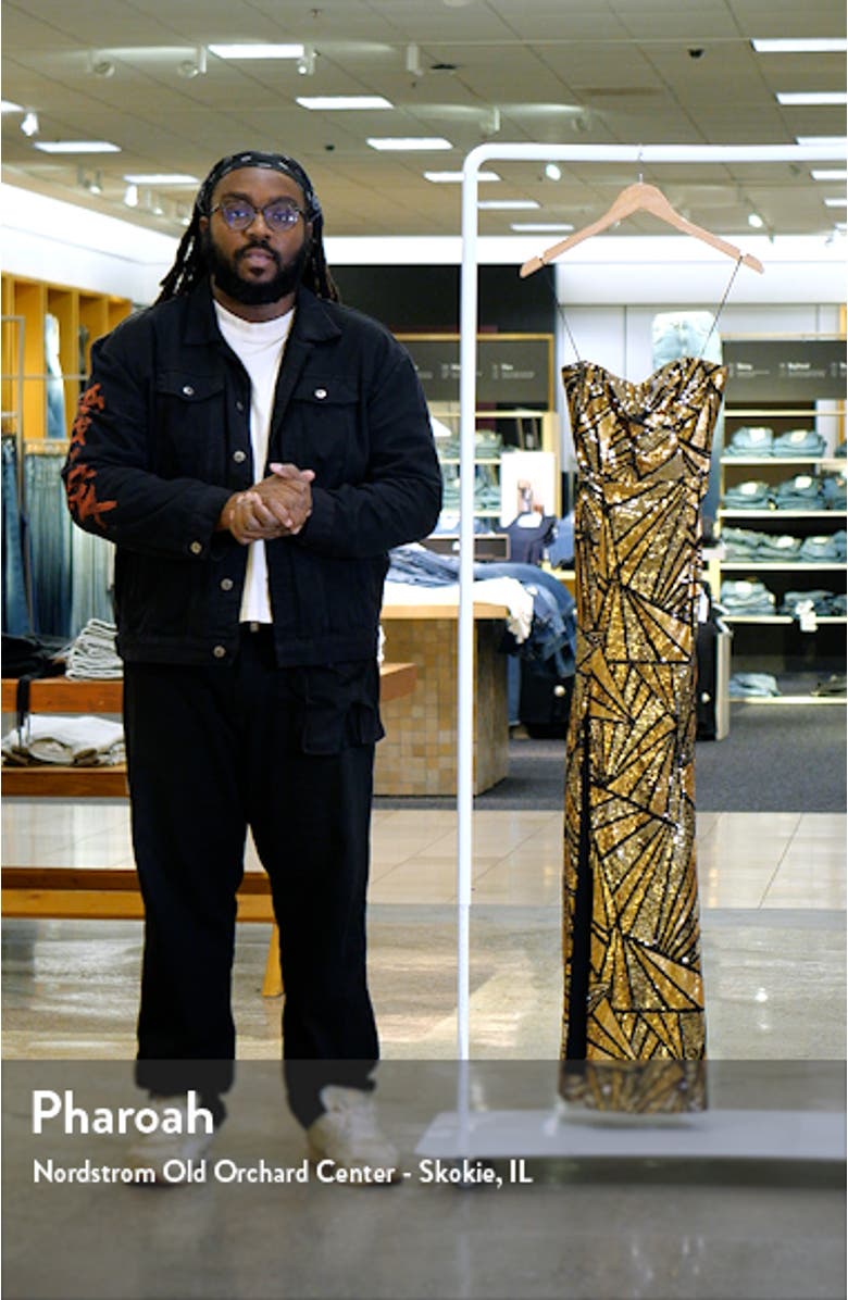 Janelle Abstract Print Sequin Strapless Trumpet Gown, sales video thumbnail