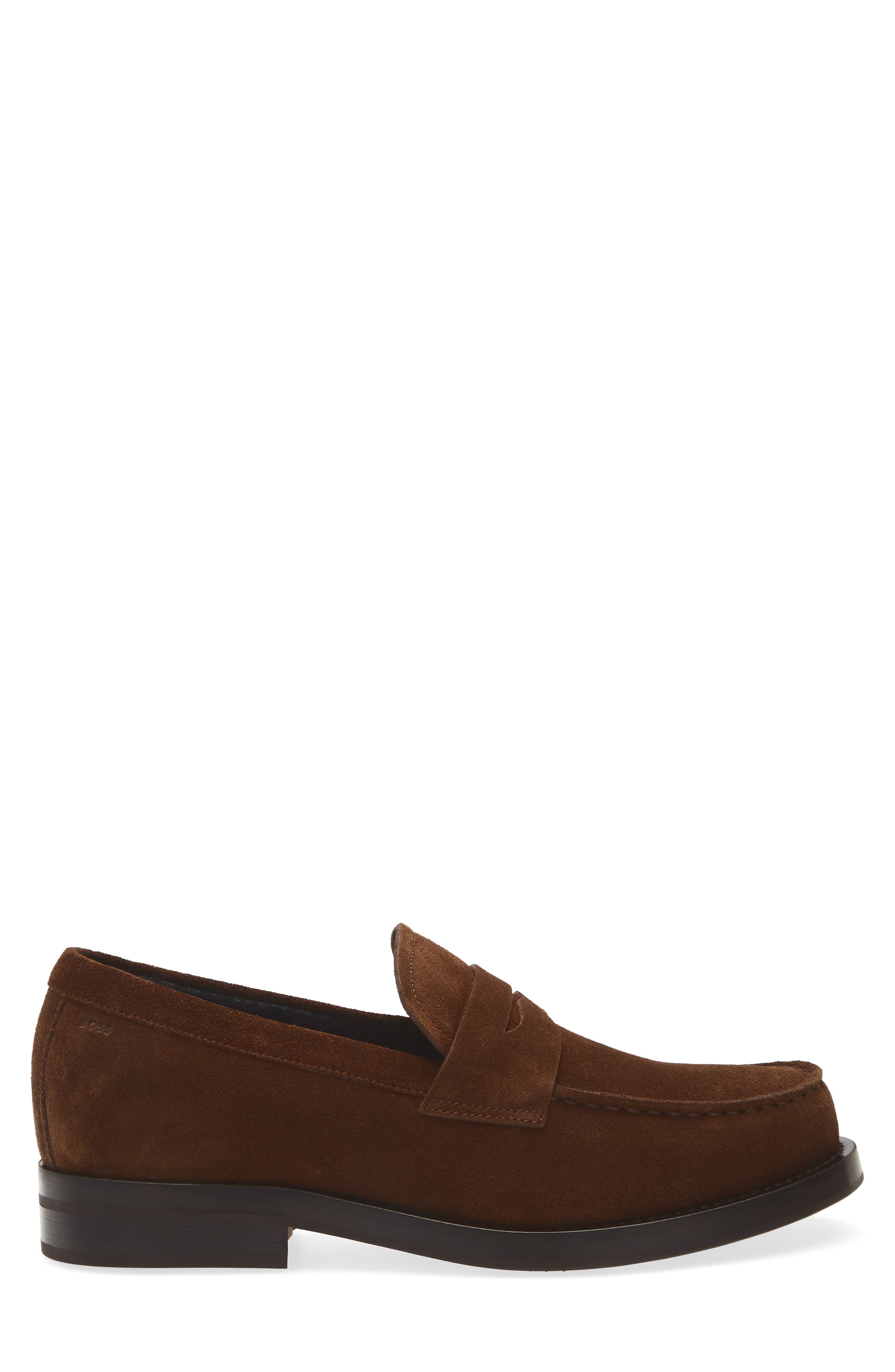 BOSS Dressletic Suede Penny Loafer, Alternate, color, Dark Brown