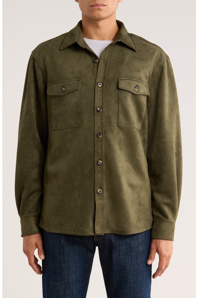 Faux Suede Shirt Jacket, Main, color, OLIVE