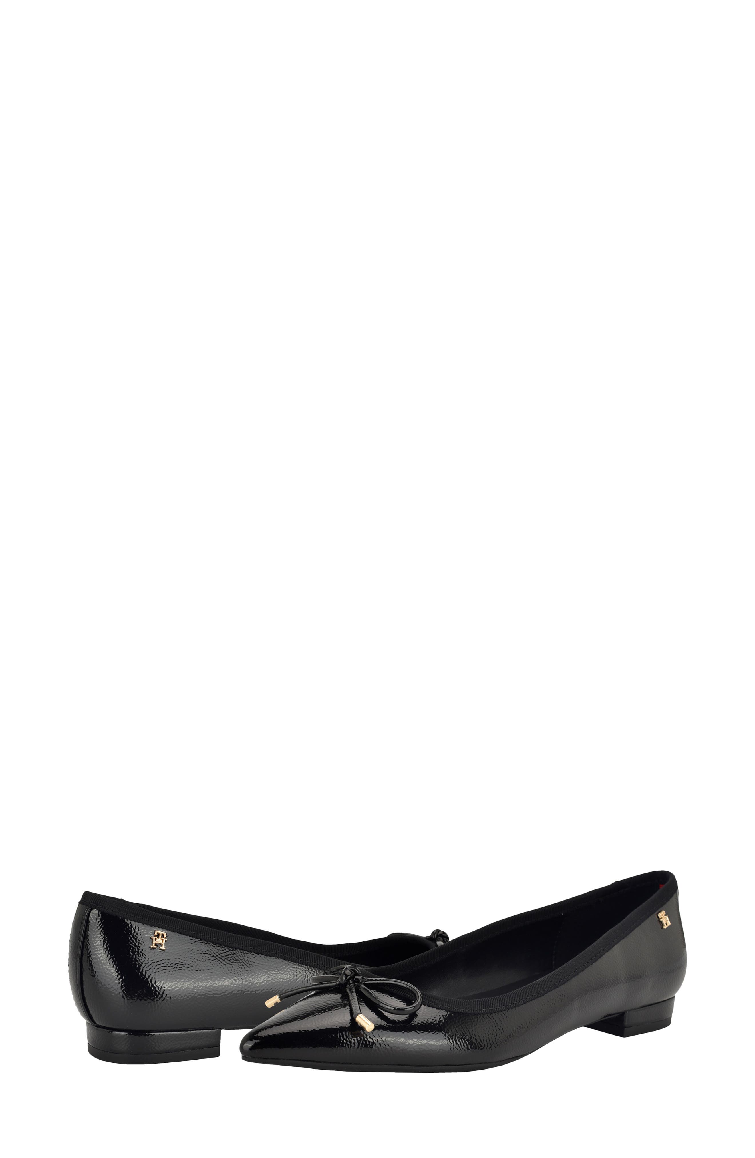 Tommy Hilfiger Kimio Pointed Toe Flat, Alternate, color, Black Shiny