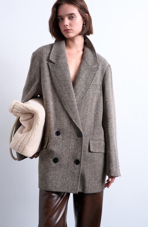 Oversize Herringbone Twill Double Breasted Blazer