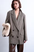 Topshop Oversize Herringbone Twill Double Breasted Blazer