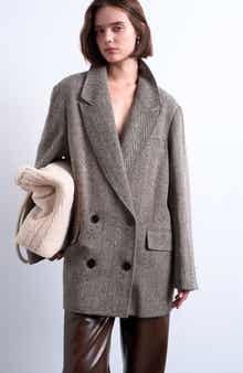 Topshop Oversize Herringbone Twill Double Breasted Blazer