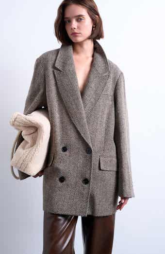 Topshop Oversize Herringbone Twill Double Breasted Blazer