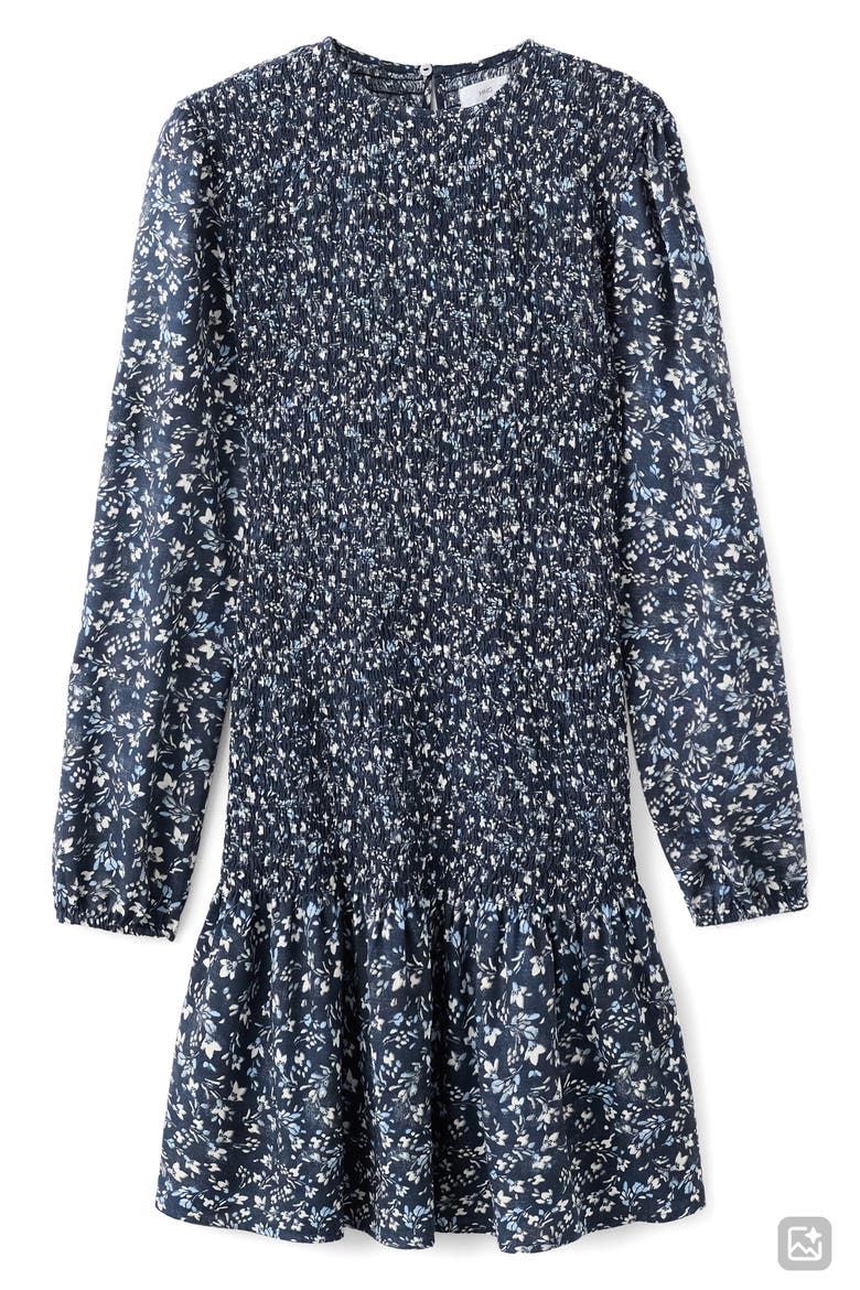 Smocked Long Sleeve Dress, Alternate, color, NAVY