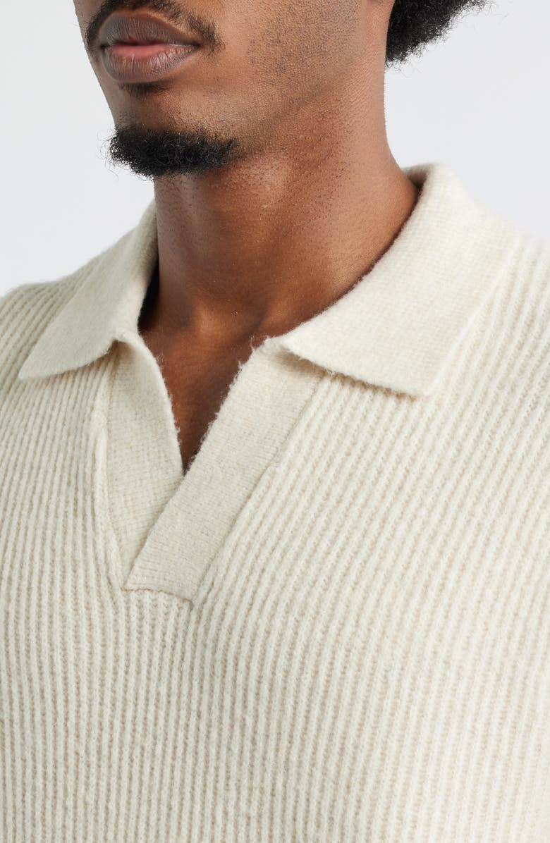Open Edit Johnny Collar Polo Sweater, Alternate, color, Beige Oatmeal Light Heather