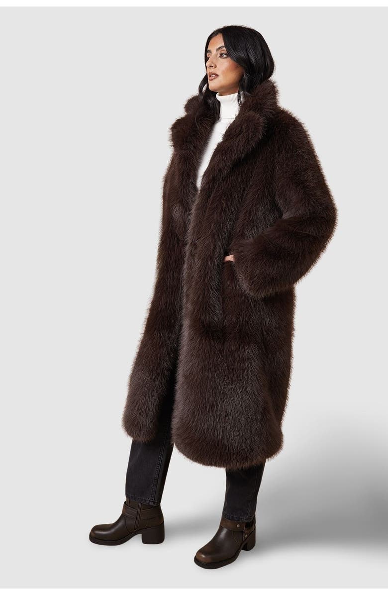 Oasis Faux Fur Midi Coat, Alternate, color, Chocolate