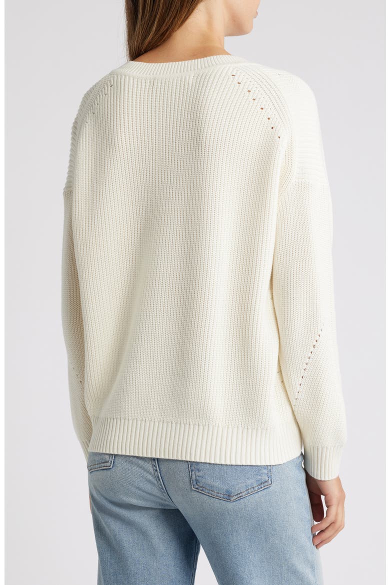 Indigo Palms Cotton V-Neck Sweater, Alternate, color, COCONUT