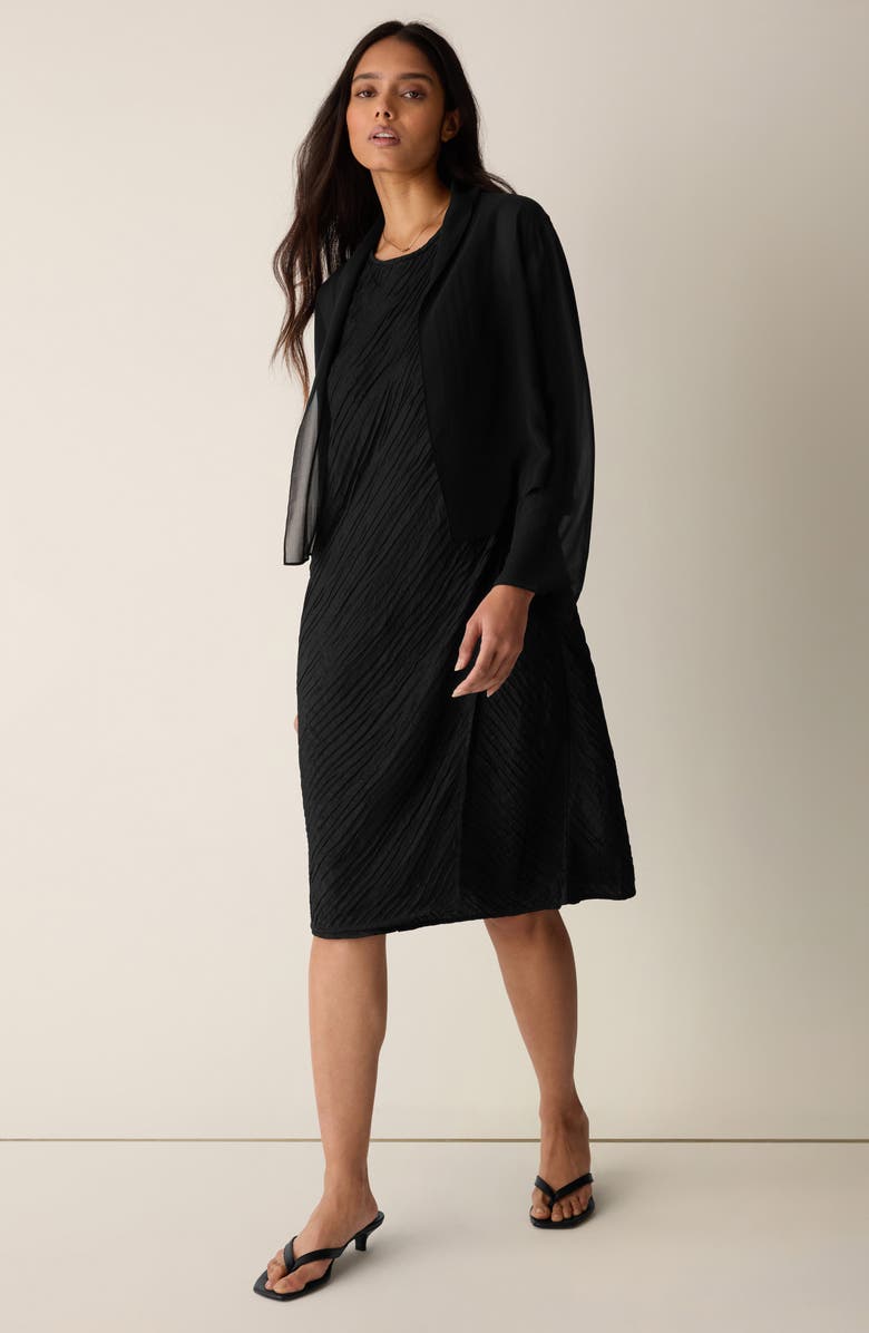 Eileen Fisher Open Front Silk Jacket, Alternate, color, Black