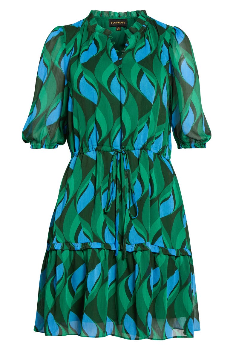 Mare Abstract Print Tiered Minidress, Alternate, color, EMERALD BLUE