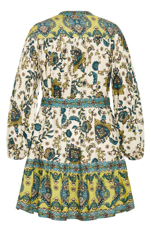 City Chic Sable Print Long Sleeve Minidress In Green