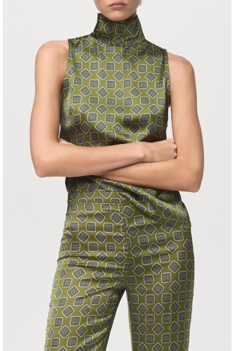 Geo Print Flare Satin Pants, Alternate, color, GREEN